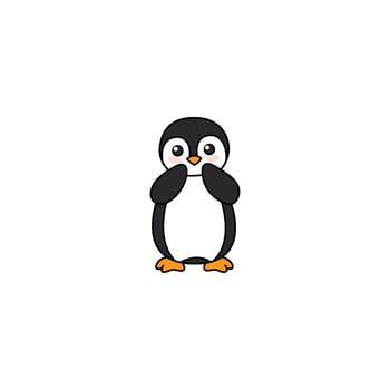 An icon of a cute cartoon penguin covering its face with its flippers, suggesting shyness, bashfulness, or a playful peek-a-boo. vector