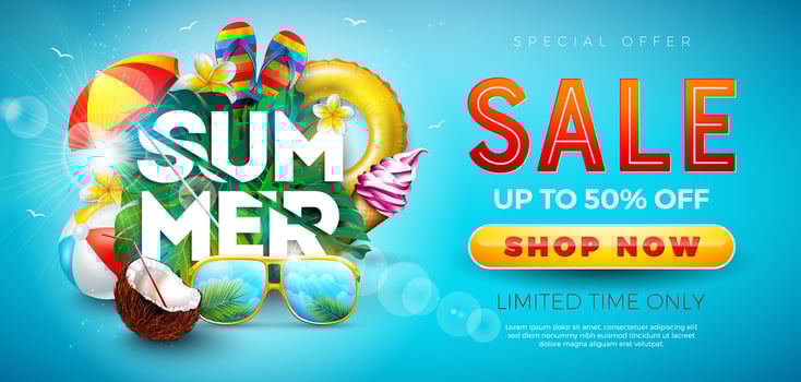 Summer sale with beach and sunglasses vector