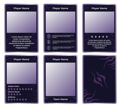 game card border template with smoke shadow theme and purple color gradation. for trading cards, cards in games vector
