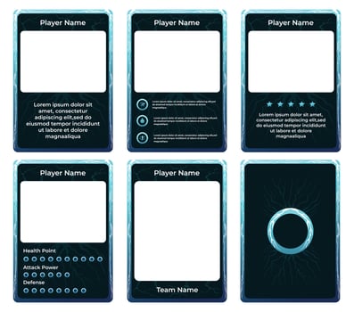 game card border template with lightning striking theme and gradation blue color. for trading cards, cards in games vector