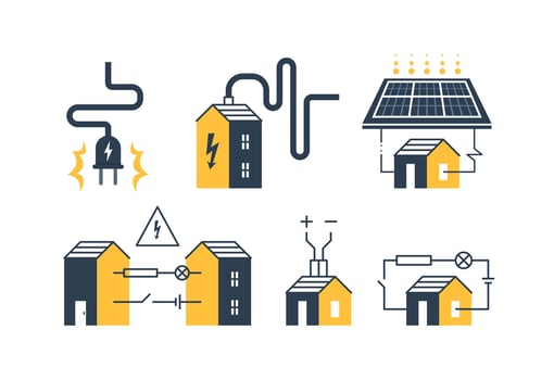 Electrical systems and solar energy icons vector