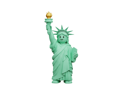 3D Cute Cartoon Style Statue of Liberty Holding Torch Illustration Isolated on Transparent Background png