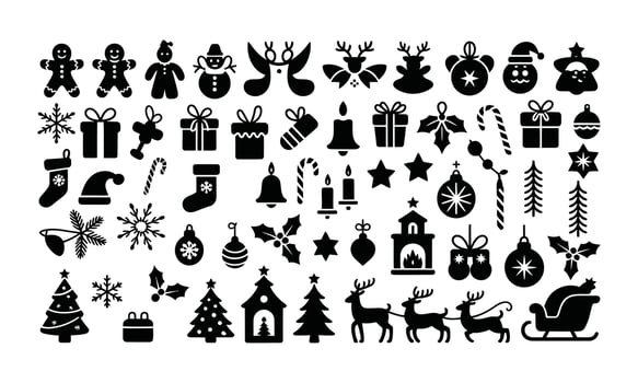 Christmas holiday icon collection silhouette vector