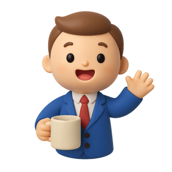 Cute Office Worker with Coffee Mug in Kawaii Style Illustration png