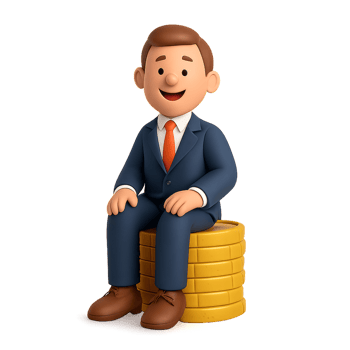 Happy Businessman Sitting on Coins with a Joyful Expression png