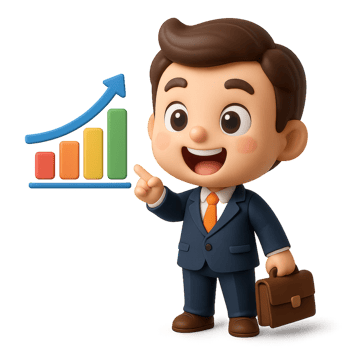 Chibi Cartoon Character Presenting Growth and Success in Marketing png