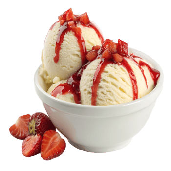 Ice cream with strawberries in a bowl isolated on transparent background png