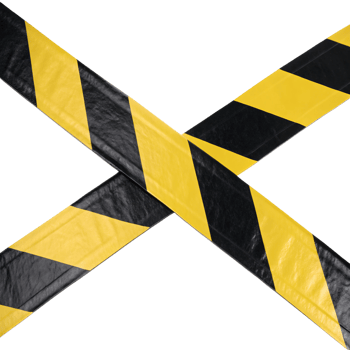 Yellow and black caution tape crossed isolated on transparent background png