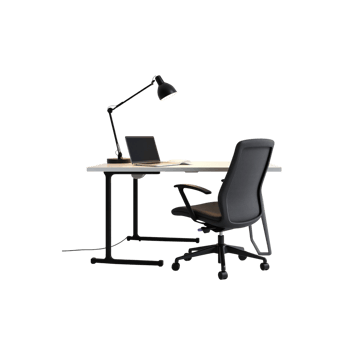 A modern office desk with chair isolated on transparent background is set up png