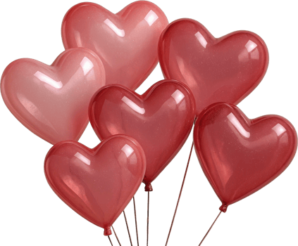 Vibrant pink and red heart shaped balloons for love and romance png