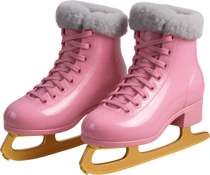 Pastel pink ice skates with fluffy cuffs and gold blades png