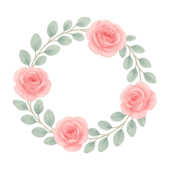 Elegant Floral Wreath Icon Pink Roses Green Leaves png