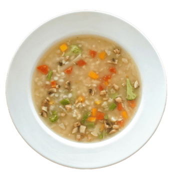 Bowl of vegetable soup with barley png