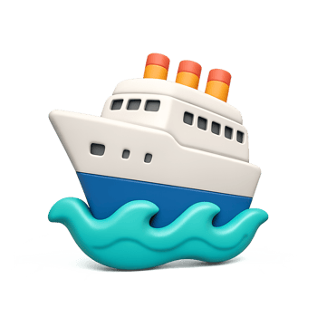 Iconic Simple Cruise Ship Floating on Water in Digital Style png