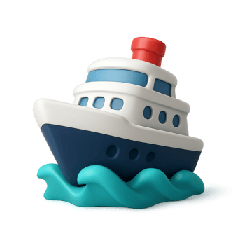 Simple Iconic Cruise Ship Illustration on Stylized Waves png