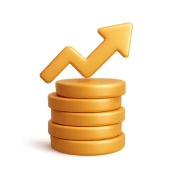 Golden Coins with Growth Arrow Icon for Finances and Investments png