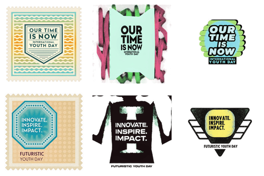 Youth day stamp designs with motivational phrases isolated on a transparent background graphic png