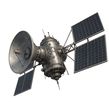 3D Model of Satellite Device with Solar Panels and Dish Antenna png