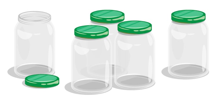 Empty tall glass jar for food canning. Summer harvest and preparation of food stocks for winter. Cartoon image isolated on white background vector