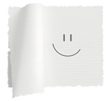 Cheerful smiley face drawn on simple torn white paper sheet png