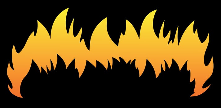 Orange fire isolated on black background. Concept of danger or fire logo design. Gradient. vector