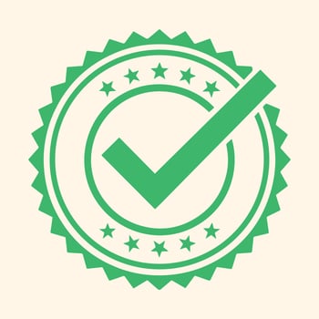 Green checkmark seal illustration for approval and validation vector