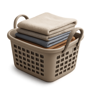 Realistic Laundry Basket with Soft Blankets for Simple Home Decor png
