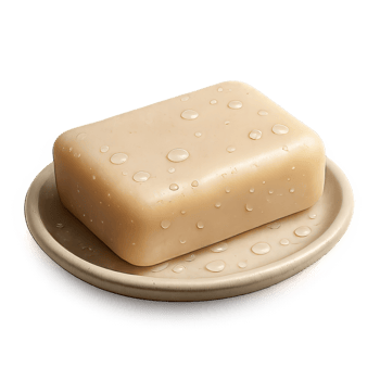Simple Soap Bar on Dish with Water Droplets for Clean Aesthetic png