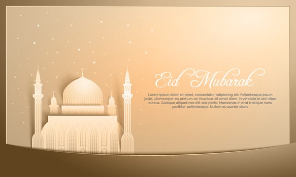 Eid mubarak banner with a elegant paper mosque on a light background vector