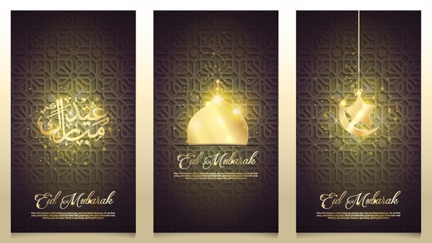 Ramadan Kareem Islamic glow mosque dome on arabic pattern background for banner greeting card and stories vector