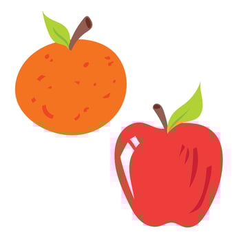 Orange and red apple fruit colorful simple illustration drawing isolated on white background. vector