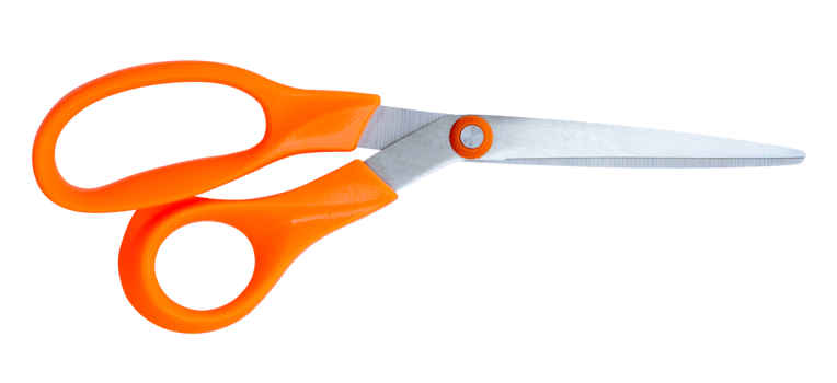 Multipurpose scissors with orange handle in horizon isolated with clipping path in file format png