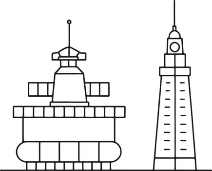 Building outline illustration of tower and satellite for cityscape or futuristic design themes vector