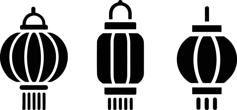 Traditional Chinese Lantern Icons Asian Festival Hanging Lanterns Silhouette. vector