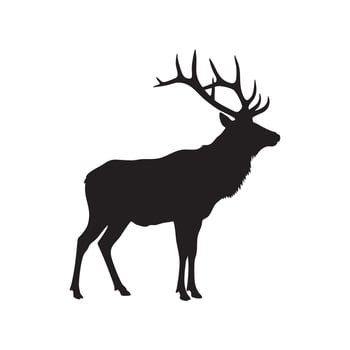Majestic elk with large antlers standing proudly silhouette isolated on white background vector