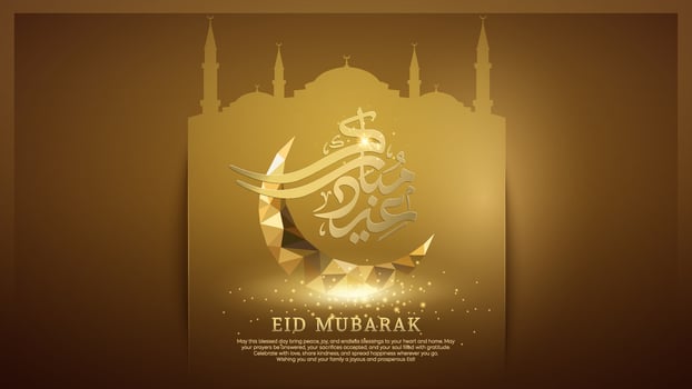 Beautiful Eid Mubarak Celebration Poster with Glowing Crescent Moon and Mosque Design vector