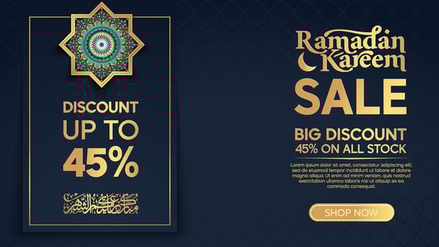 Islamic Ramadan Sale Poster with Elegant Gold Pattern Background vector