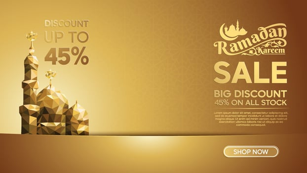 Ramadan Kareem Luxury Sale Banner with Gold Islamic Mosque Ornaments vector