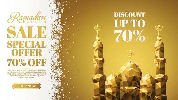 Eid Mubarak Islamic Luxury Background with Golden Geometric Mosque Details vector