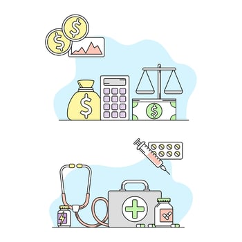 Money and finance, medical supplies objects set illustration vector