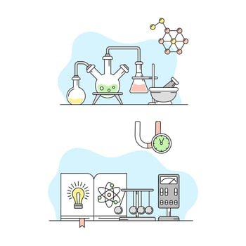 Education and science concept. Chemistry and physics laboratory equipment illustration vector