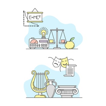 Education and science concept. Physics laboratory equipment and art education illustration vector