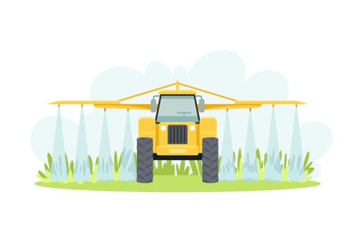 Crop sprayer or liquid fertilizer applicator, agricultural farming machinery illustration vector