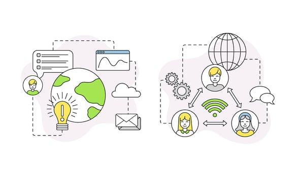 Business idea, professional staff searching and finance lined symbols set illustration vector