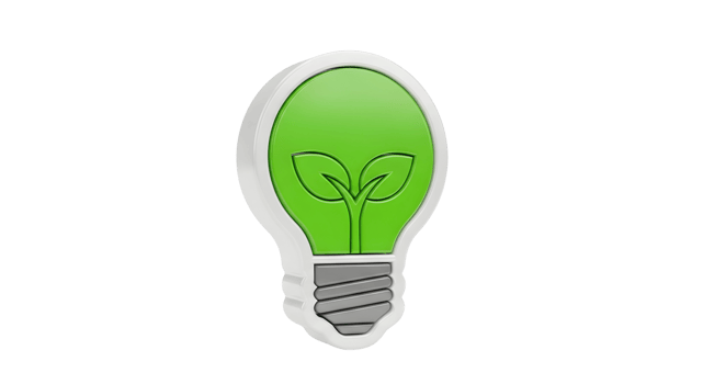 Green light bulb with plant sprout inside, representing eco friendly energy and sustainable living on transparent background. png