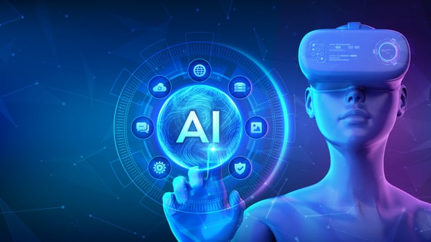 Person with VR headset interacting with AI vector