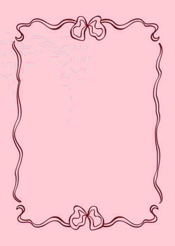 Soft pink background with elegant ribbon and bow forming frame. Ideal for card, packaging, girly themes. Doodle illustration in decorative Coquette Aesthetic style. vector