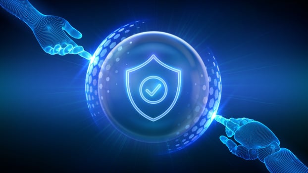 Digital hands with security shield vector