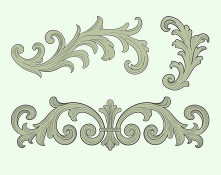 Elegant hand-drawn ornament set inspired by vintage baroque scrolls and classical engraving. Includes decorative flourish elements ideal for antique frames, invitations, borders, or traditional vector