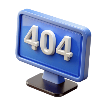 3d render of 404 error message on computer monitor isolated on transparent background, page not found, tech problem, digital error screen png